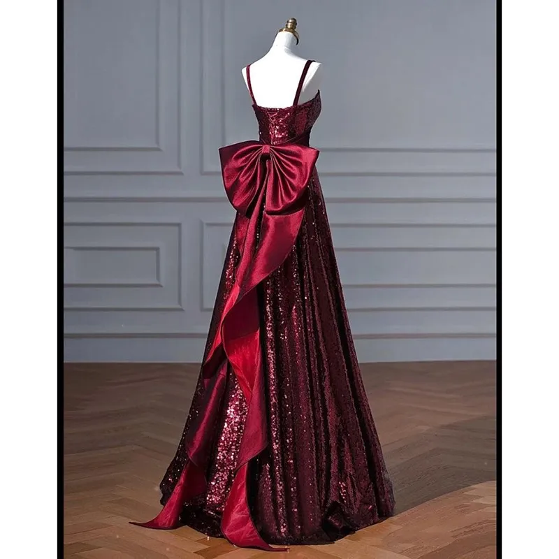 

Toasting new red temperament sequin host banquet dress