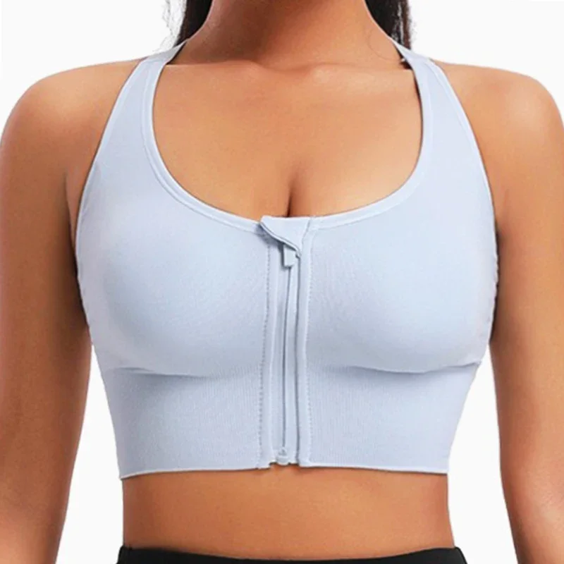 PofyBofy Zipper Closure Front Crisscross Full Support Backless Hide Side Fat Push Up Bra Fitness Yoga Workout Tank Top Crop Tops