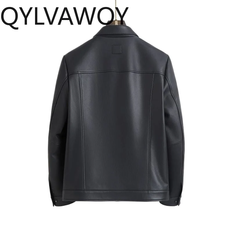 QYLVAWOY Sheepskin Real Leather Jacket Men Lapel Casual Short Coat for Man High Quality Jackets Spring Autumn New Куртка Осенняя