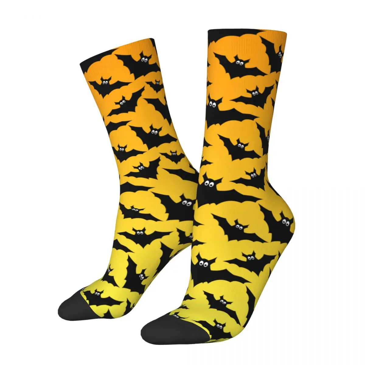 

Colorful Orange Black Bats Halloween Basketball Socks Polyester Middle Tube Socks for Women Men