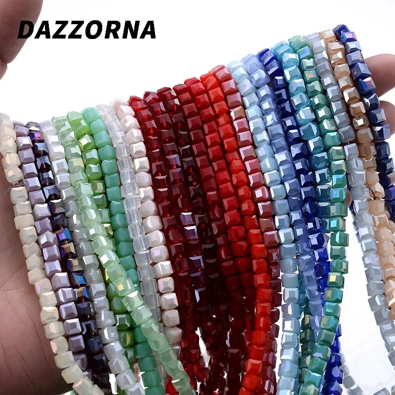 1 Strand 4mm Crystal Glass Beads Faceted Sqaure Beads Loose Spacer Beads for Jewelry Making Bracelet Necklace Accessories