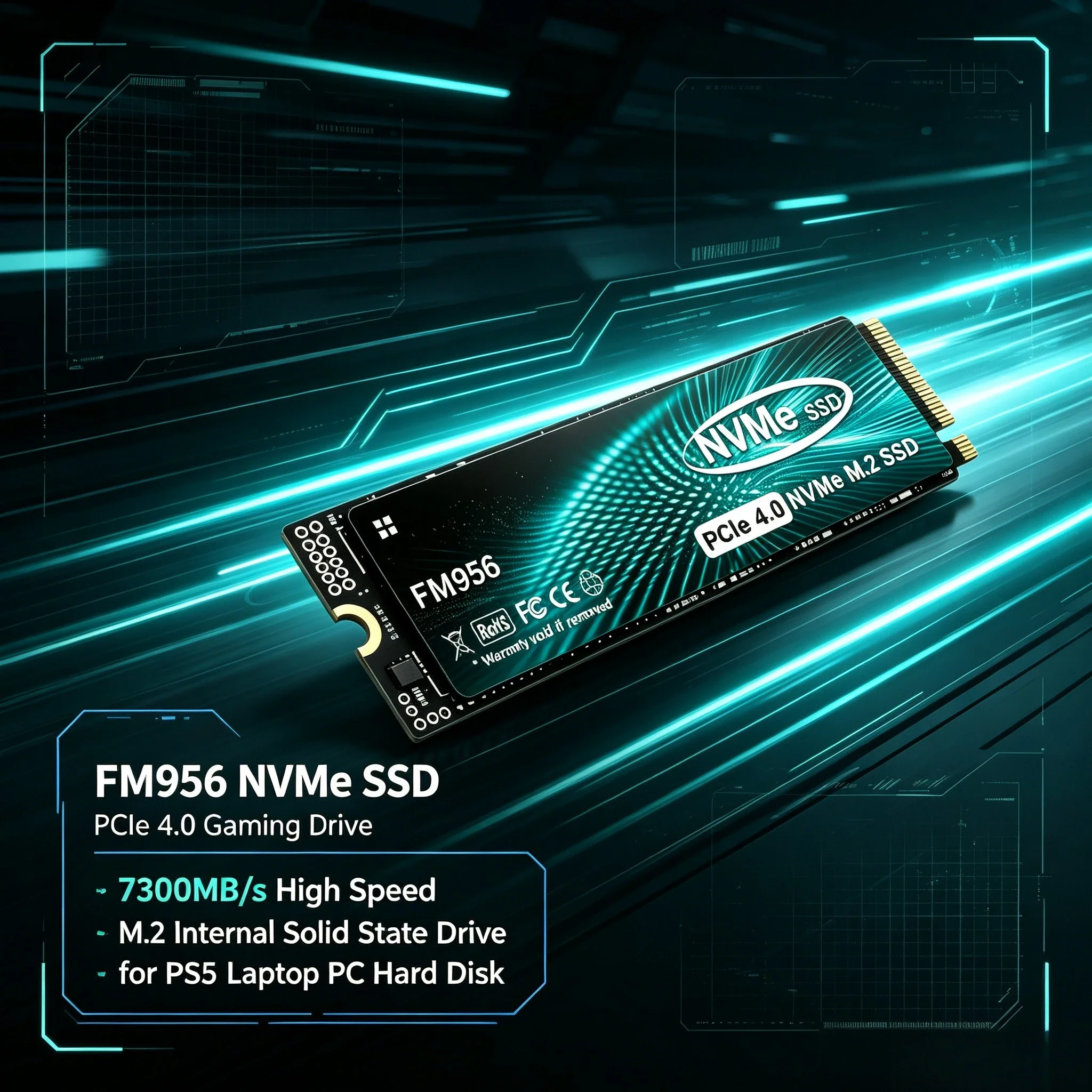 FM956 SSD M.2 NVMe Internal Solid State Drive High Speed 7300MB/s PCIe 4.0 Gaming Drive Works for PS 5 Laptop PC Hard Disk