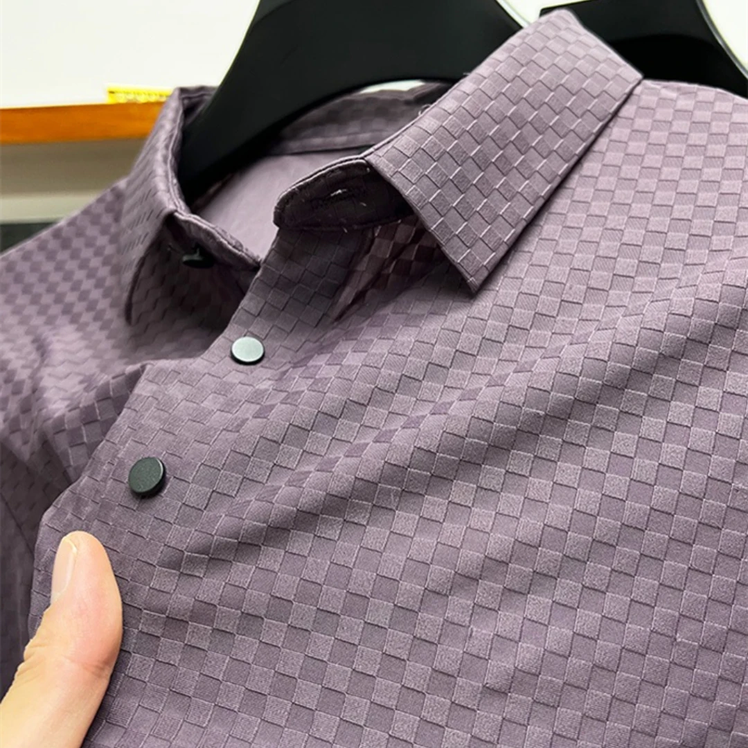 Luxury New Trend Ice Silk Lapel Breathable Polo Shirt Grid Print Short Sleeves 2023 Summer Fashion Business Casual Men\'s T-Shirt