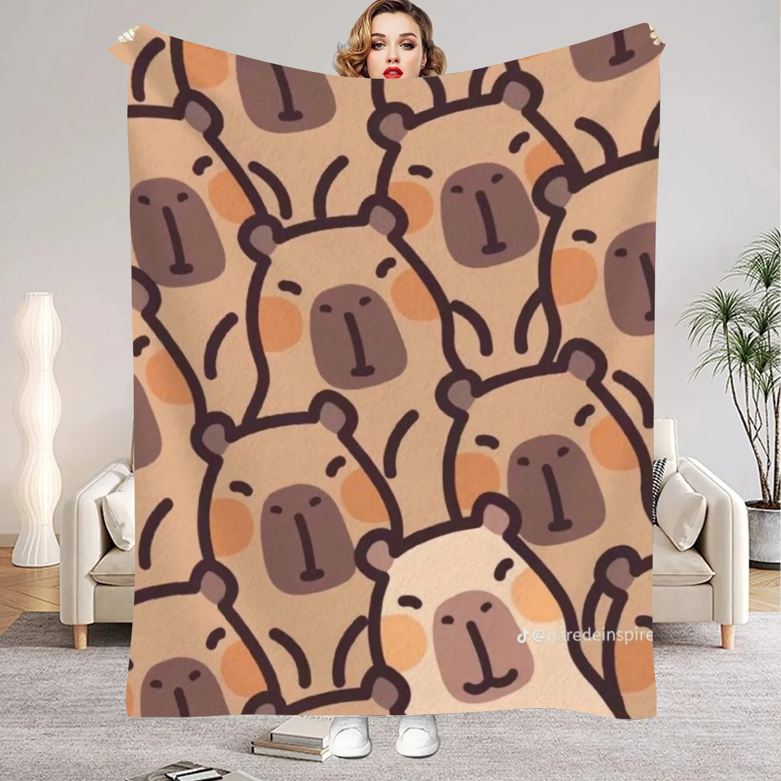 1Pc Digital Printed Capybara Style Flannel Blanket Mattress Cover Blanket for Family Beds,Sofas,Offices,Outdoor Camping