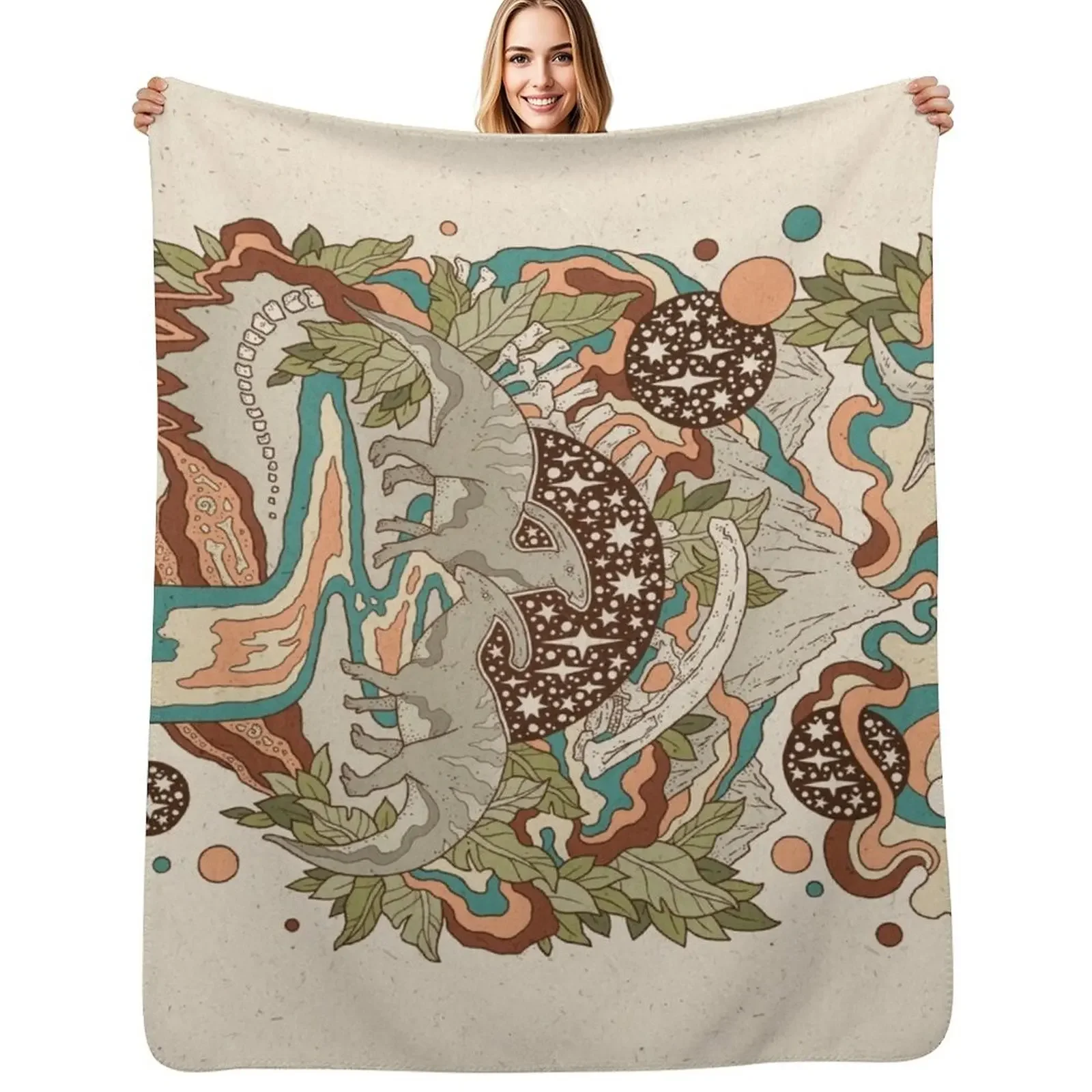 

Lost Portal: Parasaurolophus Retro Rainbow Palette Dinosaur Science Fiction Art Throw Blanket Camping Polar Blanket