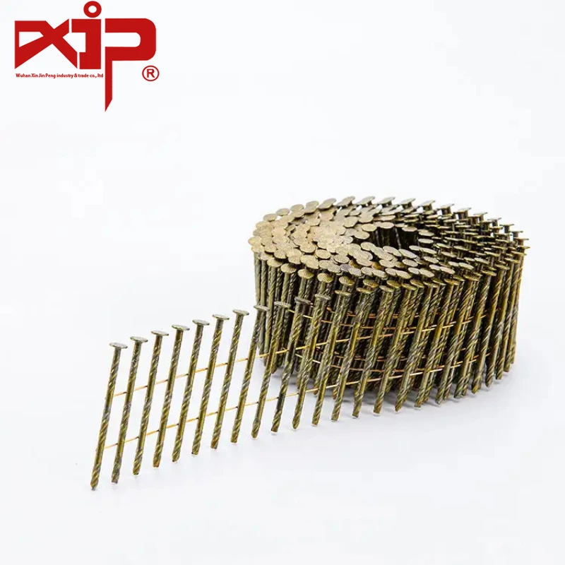 4 Inch 15 Degree Coil Nail Iron Wire Yellow Coating Carbon Steel Coil Nails for Pneumatic Nailer Wooden Pallet Coil Roofing Nail