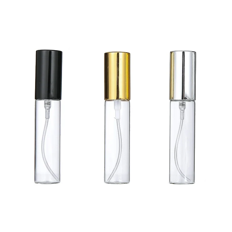 

50Pcs Atomizer Spray Bottle 10ML Clear Glass Vials Gold Silver Black Pump Packaging Portable Mini Refillable Perfume Bottles