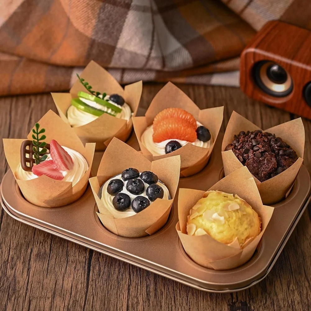 120Pcs Natural Tulip Cupcake Liners Safe Parchment Baking Cups Muffin Liners Cake Decorating Tools Muffin Wrap Cases