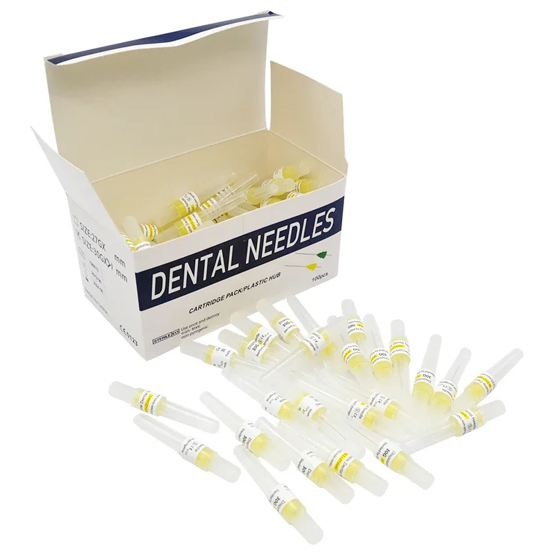 100pcs/Box Disposable Cartridge Pack Plastic Hub Dental Anaesthesia Needle Tips Made 21MM 25MM Irrigation Syringe Tips