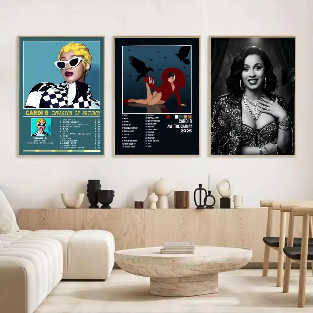 Singer Cardi B Painting Calligraphy Stylish Canvas Poster Wall Art for Living Room Bedroom Cafe Office Decor Gift