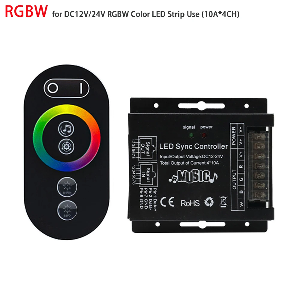 DC12V 24V LED Music Controller RJ45 Port Sync Touch Wireless Remote Dimmer For Single Color CCT RGB RGBW RGBCCT LED Strip Lights