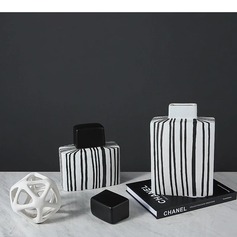 Black and White Stripes Ceramic Storage Jars Lids Nordic Minimalist Porcelain Cosmetic Jar Packaging Jewelry Box