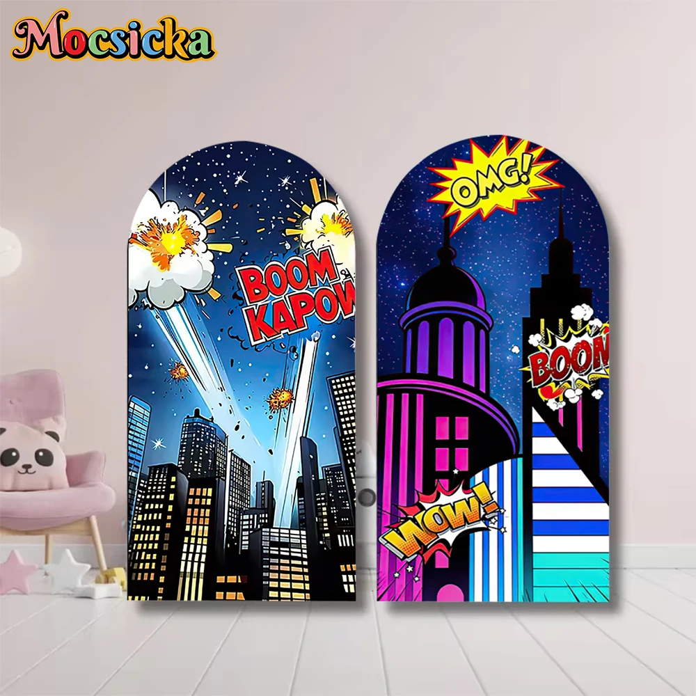 

Mocsicka Arch Night Starry City Building Comic Photography Backdrops Pop Art Boys Birthday Party Photo Backgrounds Studio Decors