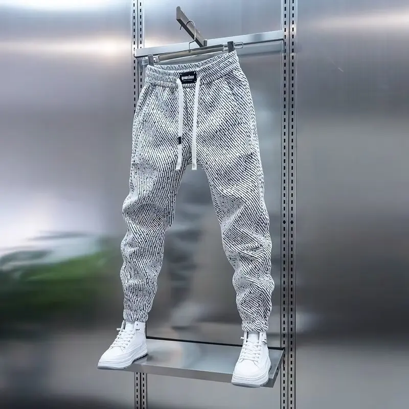 Printemps et automne hommes sarouel zèbre rayé pantalon Sport vêtements Cargo pantalons de survêtement brossé taille ample pantalon polyvalent
