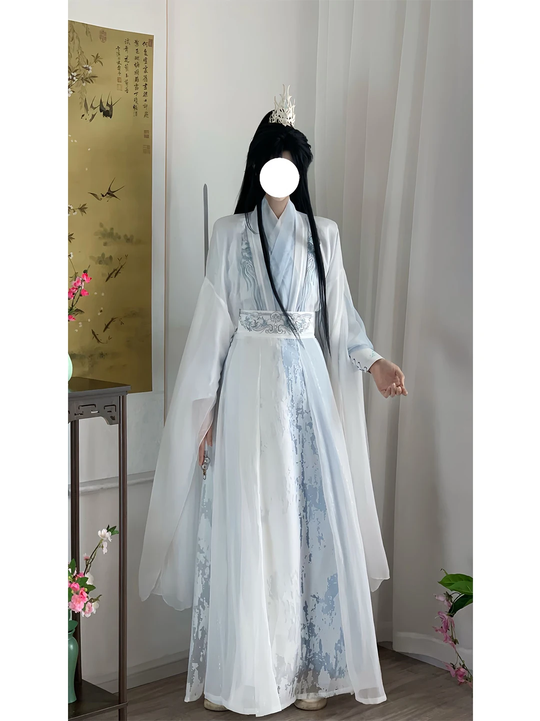 Youthful Feel Hanfu Men Women White Immortal Daily Waist-Length Button-Up Long Shirt Drifting Cosplay Daily Traditional Chine...