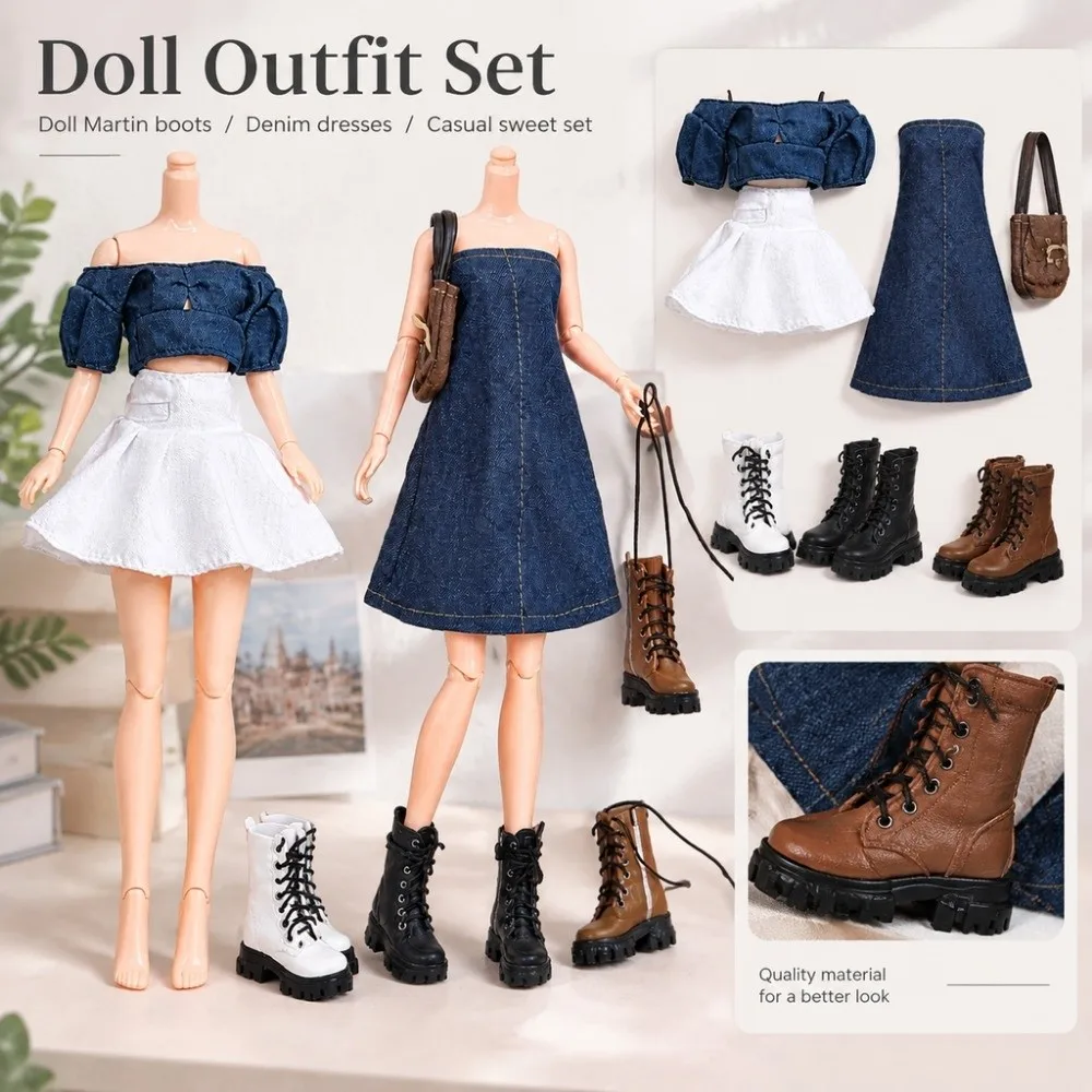 Fashion 1/6 BJD Doll Shoes Jeans Dress Accessories Multistyles PU Leather Versatile Vintage Boots Kneehigh Boots