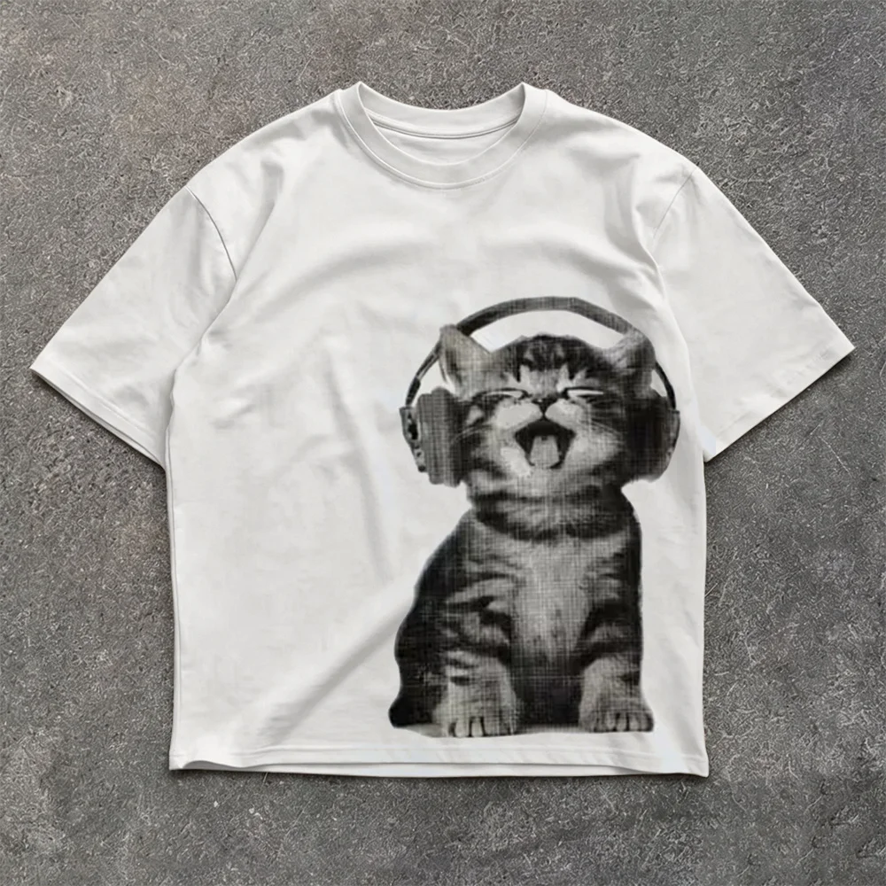2026 Sommer Harajuku T-Shirts mit Buchstabengrafik Y2k Oberteile Katzen-Print Damen High Street T-Shirt Streetwear Vintage Tee Kleidung – Detail 3