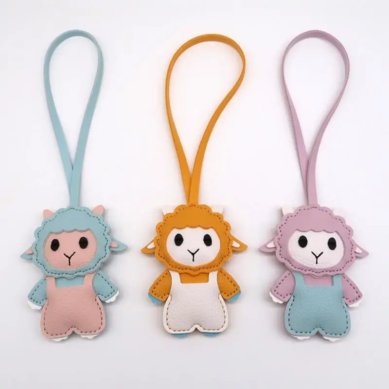 Kawaii Sheep PU Leather Keychain Anti-Lost Unique Design Bag Charm for Travel Backpack Decor Graduation Gift for Students