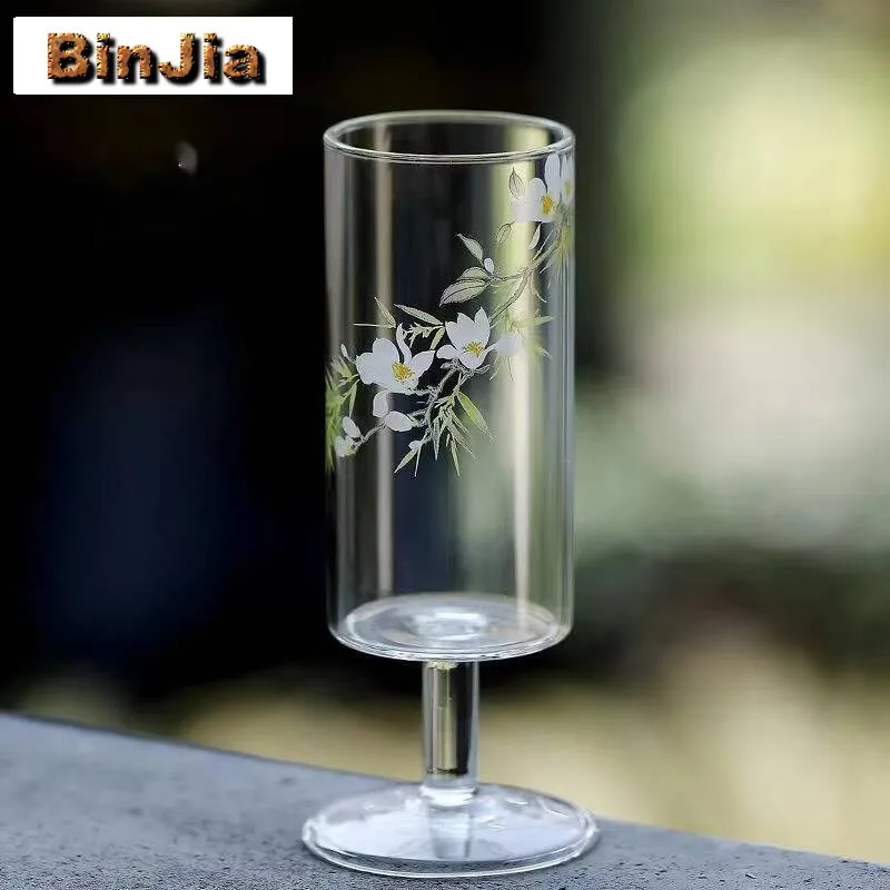 110Ml Spring Return Tea Art Appreciation Cup Creative Green Glass High Foot Maker Teacup Exhibition Mug Cha Ceremony