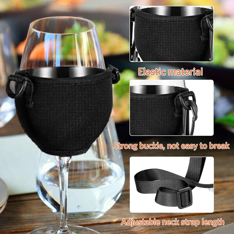 4Pcs/set Neoprene Lanyard Goblet Sleeve Champagne Glass Cover Wine Cup Holder Protective Bag Adjustable Neck Strap