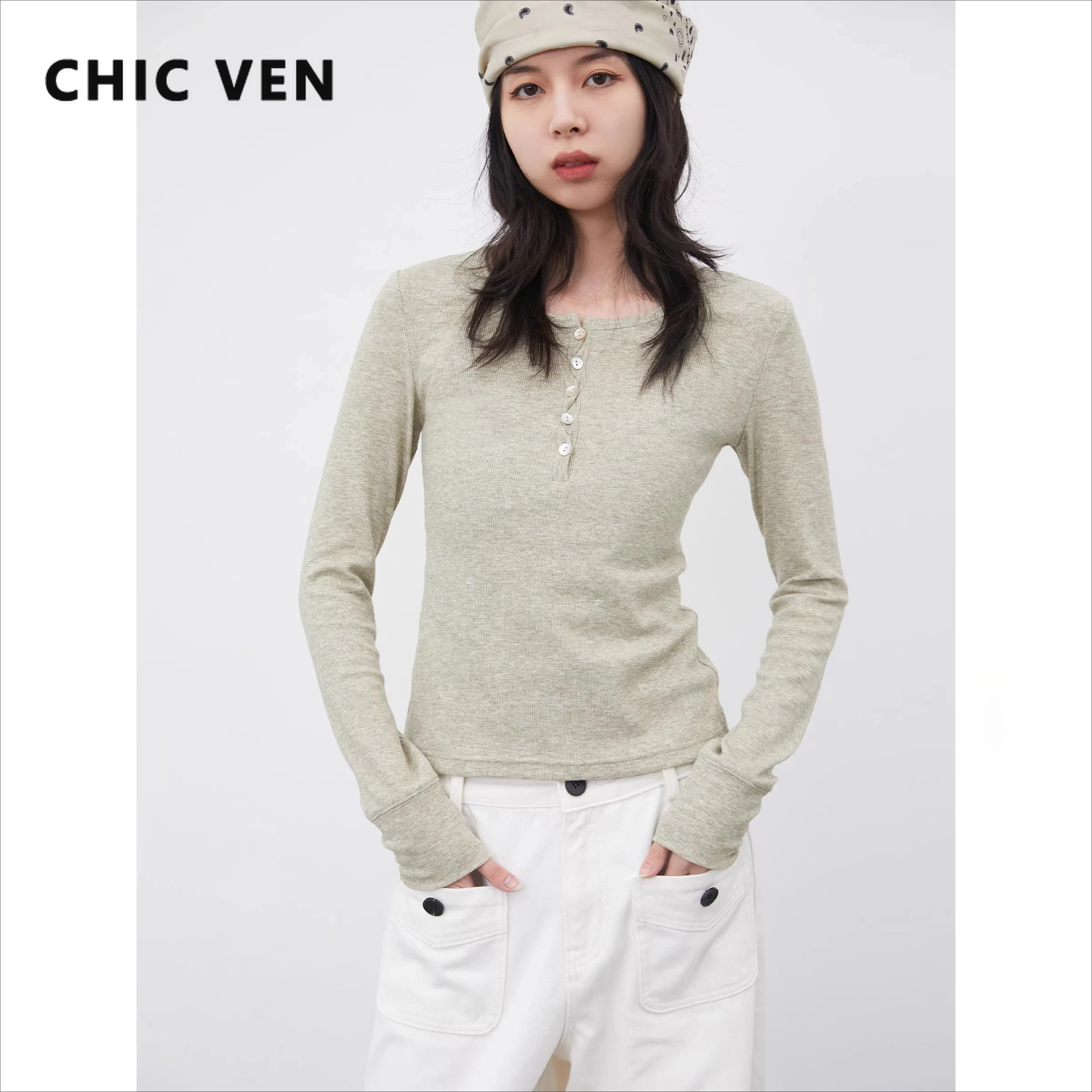 

CHIC VEN Fashion Women Pullovers Solid O Neck Slim Simple Twists Placket Knitwear Female Bottom Coat Spring Summer 2026