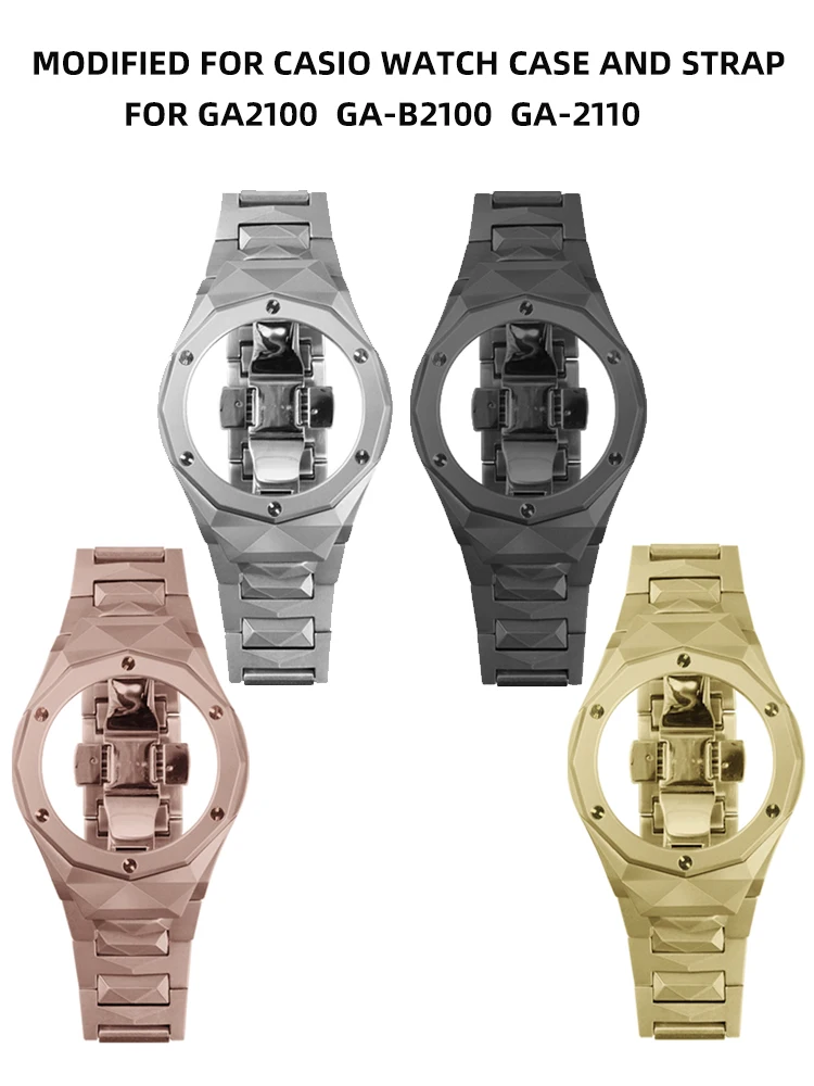 For Casio Farmhouse Oak Series Watch Strap GA2100 GA-B2100 GA-2110 Modified Octagonal Metal Case Metal Stainless Steel Bracelet