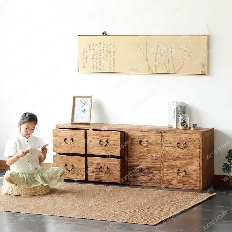

XX Classical Elm Chest Of Drawers Multi-Layer Pull-out Wall Locker Solid Wood Living Room TV Cabinet