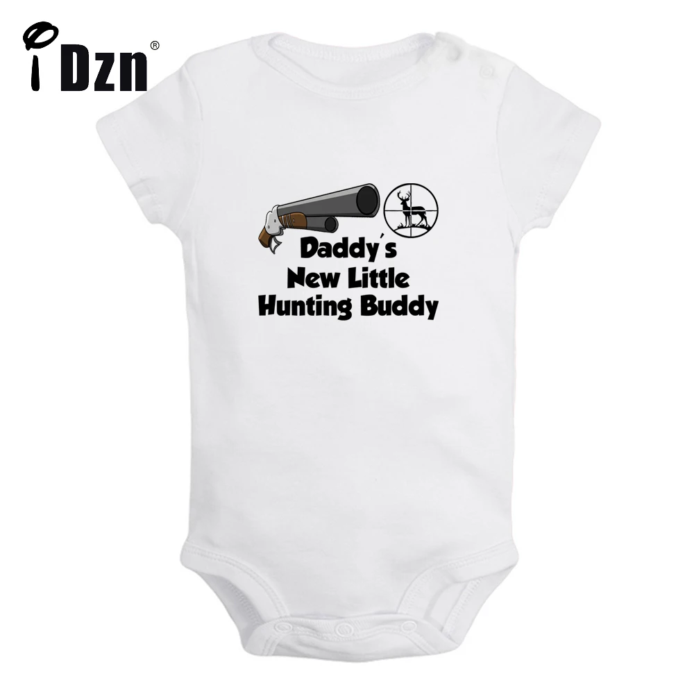 Daddy's New Little Hunting Buddy Cute Baby Boys Funny Bodysuit Baby Girls Letter Printed Rompers Infant Short Sleeves Jumpsuit