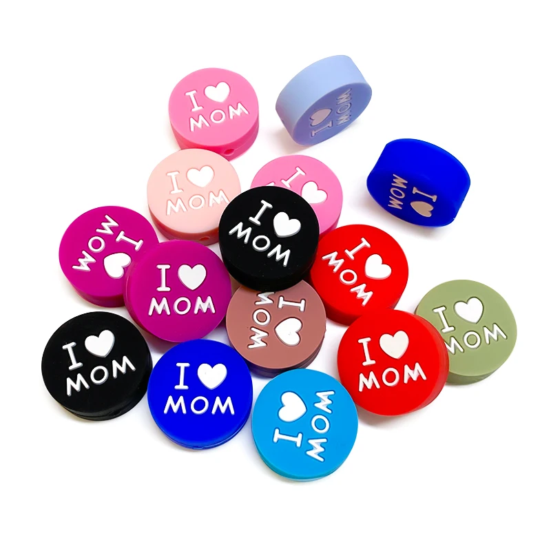 10pcs Love MOM Silicone Beads Kids Teething Toddler Toys Food Grade Silicone Teethers DIY Pacifier Toy Accessories