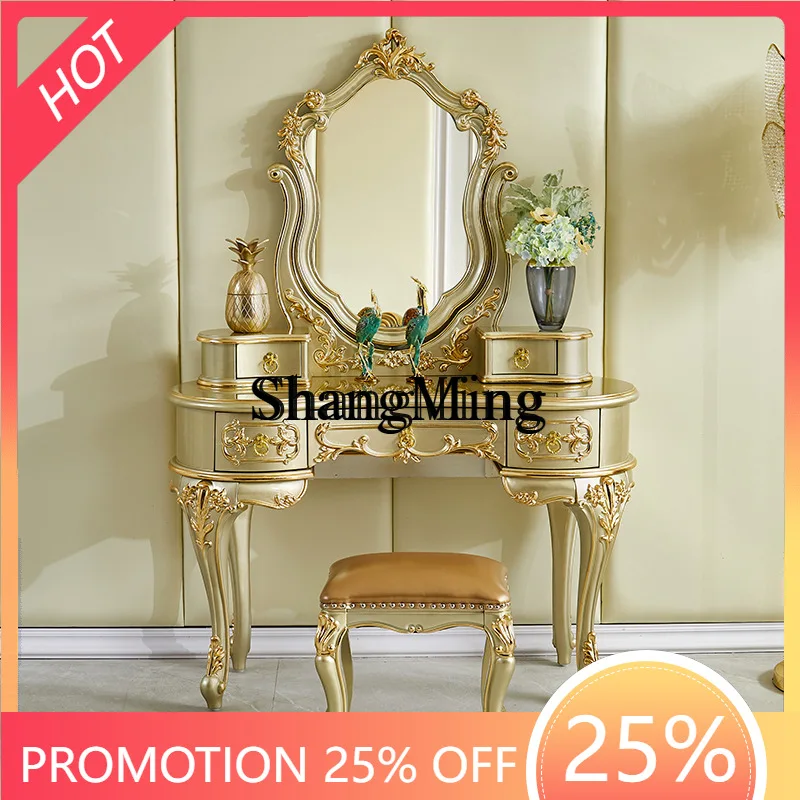 

SM Dressing Table Bedroom High-End Princess Makeup Table Champagne gold Villa Luxurious Carved Dressing Table