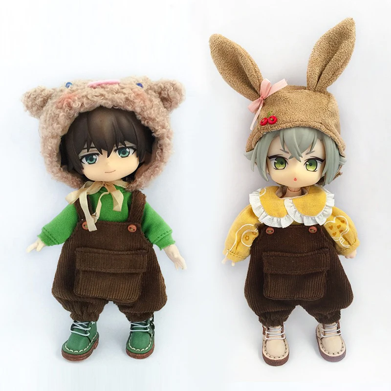 

D04-A220 children handmade toy 1:12 ob11 gsc bjd pd9 doll Accessories cute animal Brown Corduroy Overalls 1pcs