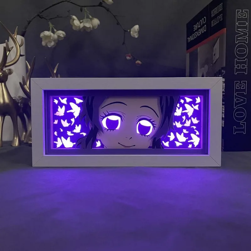 Anime Demon Slayer Paper Carving Lamp Tanjirou Giyuu Inosuke Nezuko Paper Cut Shadow Box Bedroom Decoration Led Light Toy Gifts