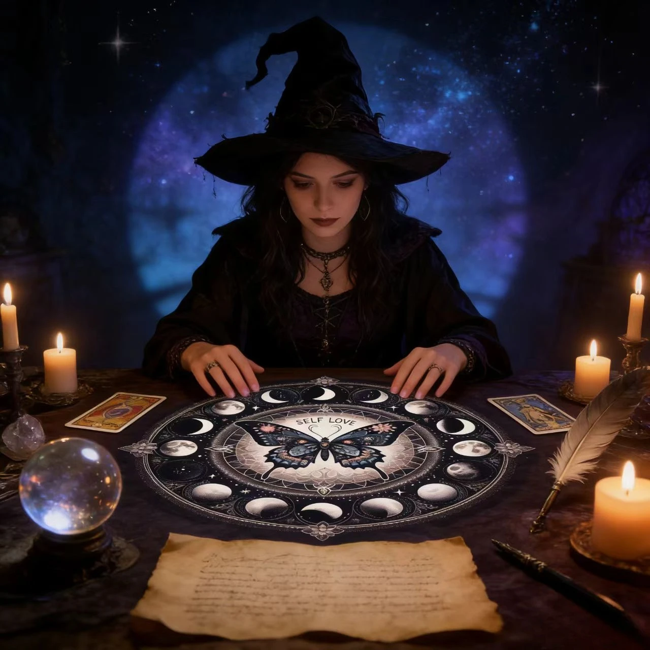 New Star and Moon Butterfly Exotic Tarot Tablecloth for Ritual Card Games, Desk Decorative Fabric nappe tarot，50x50cm