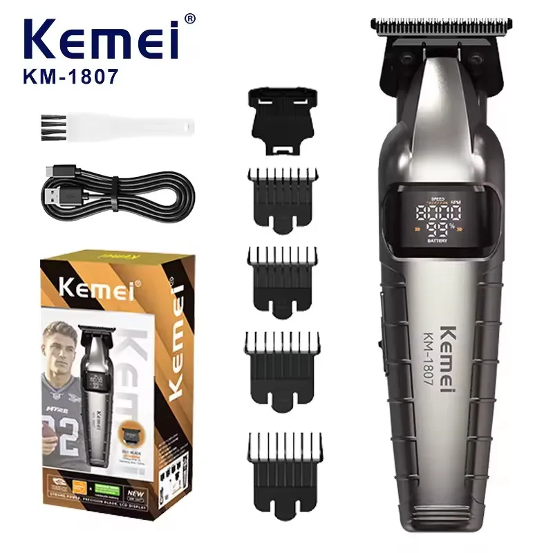 KM-1807 Aparador de cabelo profissional da Kome USB recarregável sem fio Máquina de cortar cabelo para homens com display LCD