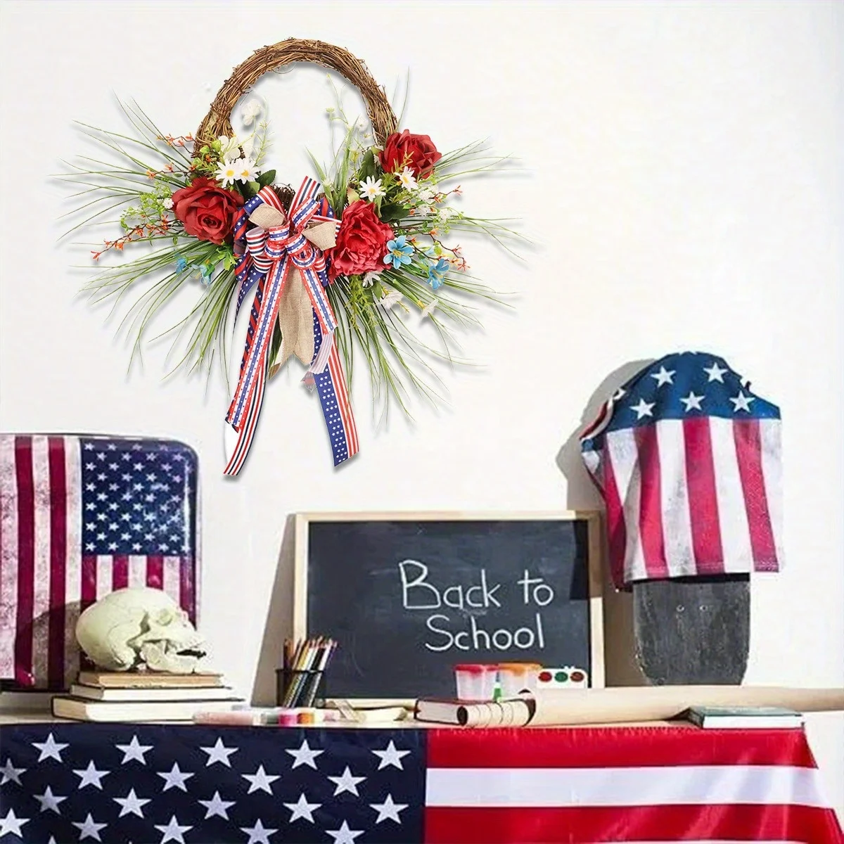 

4Th of July Wreaths for Front Door - Patriotic Independence Day American Flag Wreath, 20 Inch Summer Decoration for