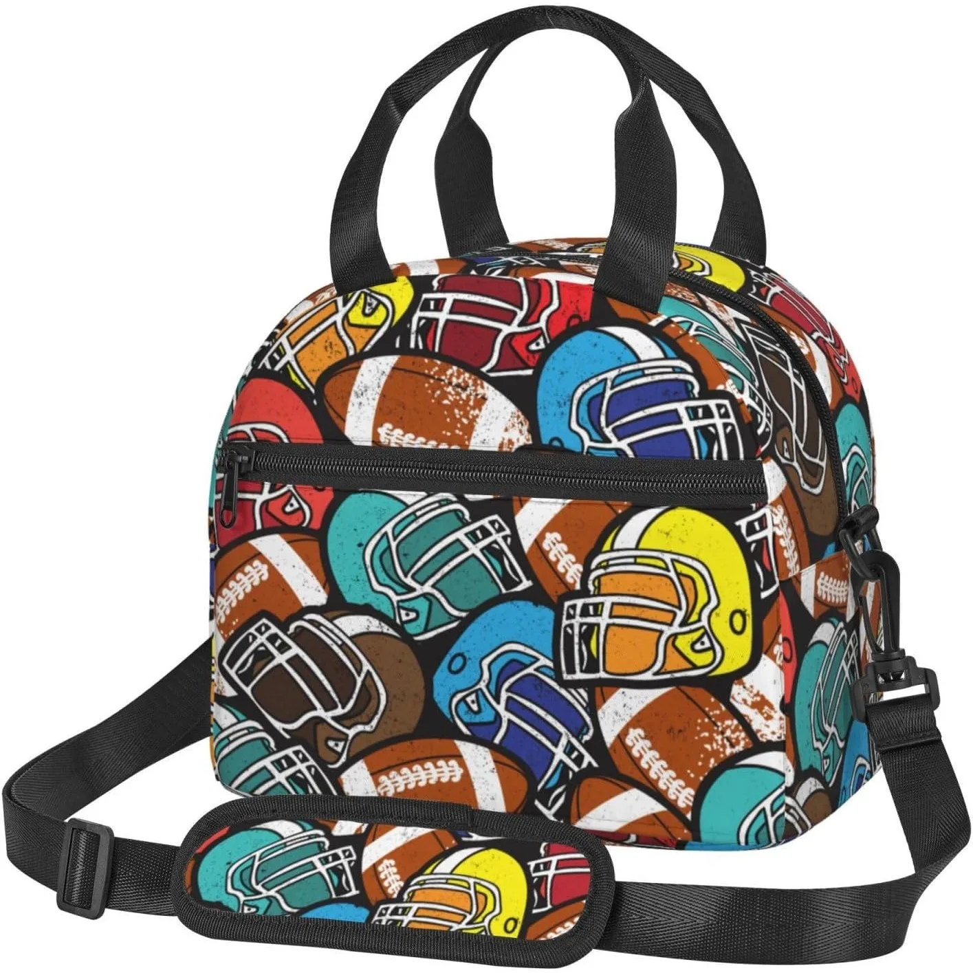 

American Football Lunch Bag Sport Rugby Ball Reusable Insulated Lunch Tote Bag Lunchbox Container with Adjustable Shoulder Strap