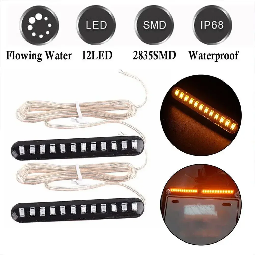 2Pcs 12 LED Moto Signal Lights Sequential Water Flowing Mini Strips Motorcycle Car Strips Led Turn Signal Lights Sticker