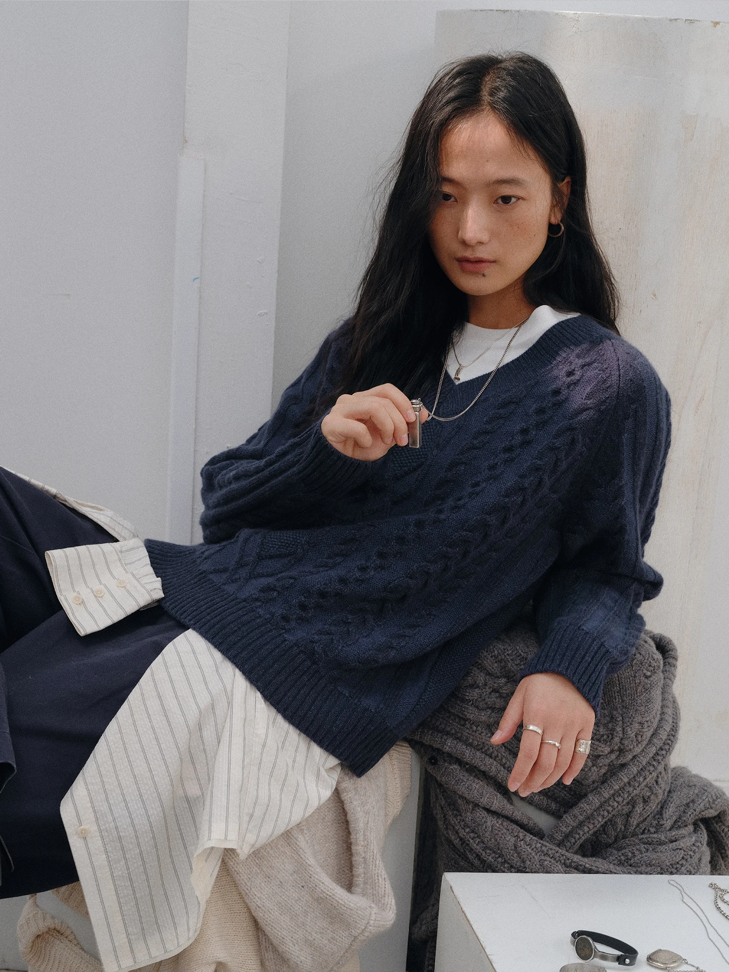 

Wangwangwork Full Wool Knitted Sweater V-Ne Twist Flower Design Autumn Winter Warm Faion Women's Commute Sle Long Sve