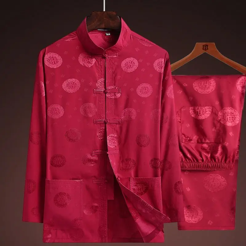 

Chinese Traditional Clothing Set Man Kung Fu Long Sleeve Shirt Oriental Retro Top Pants Tai Chi Hanfu