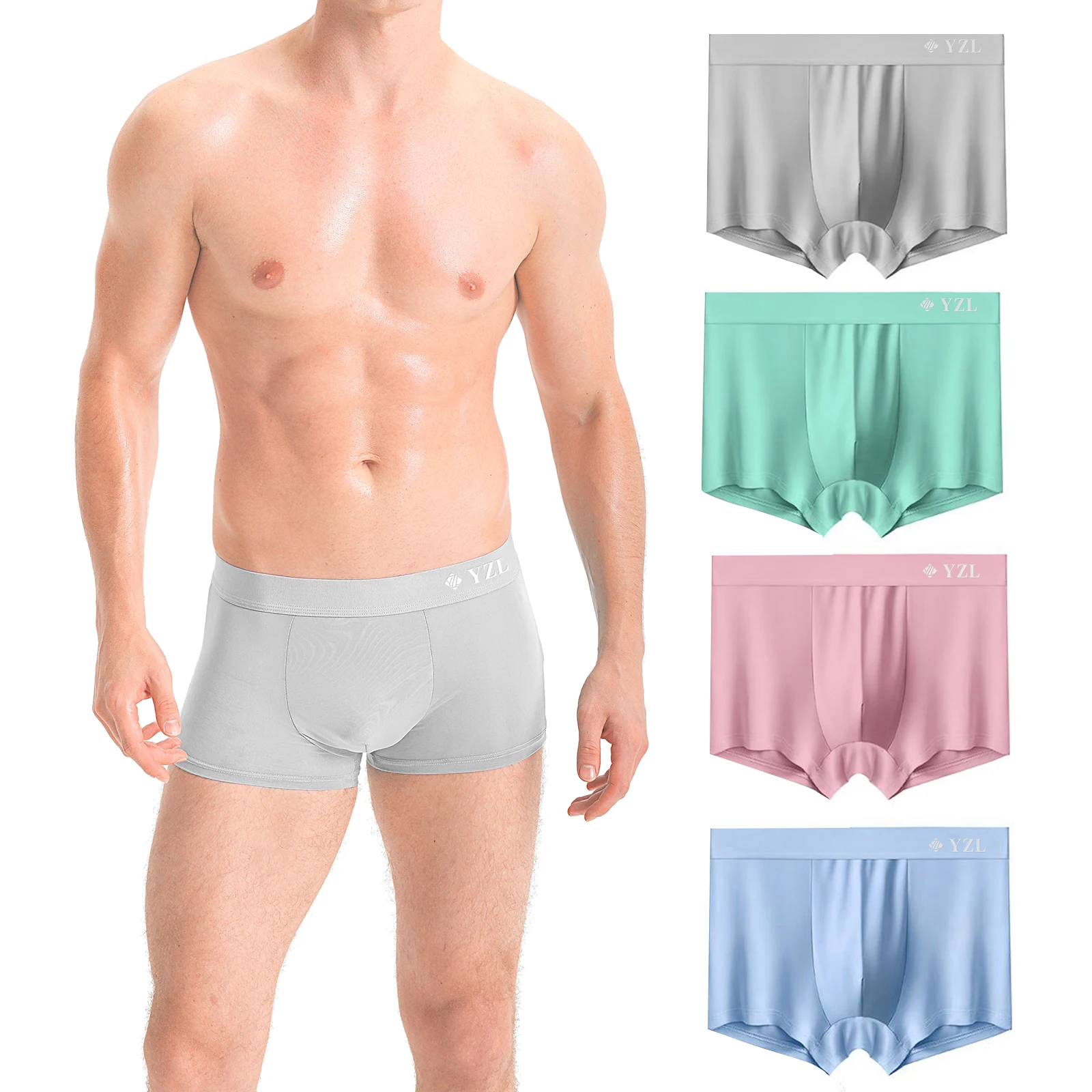 Men's Ice Silk underwear fashion color Flat Corner Underpants Thin Antibacterial Boys' Seamless Shorts panties for men Gift Box