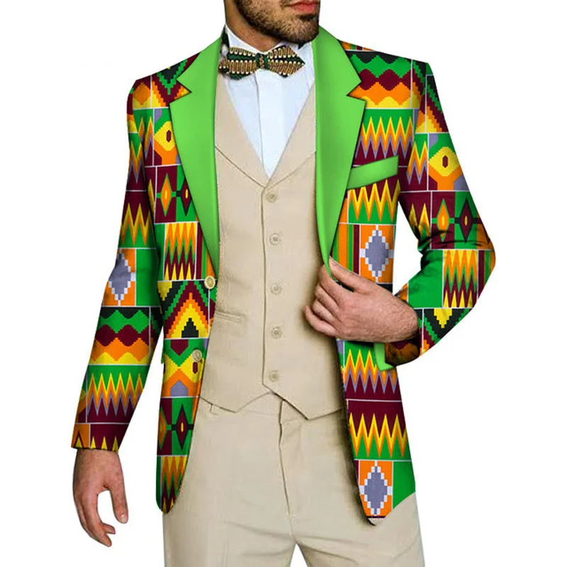 Floral Ankara Blazer for Men Prom African Fashion Slim Fit with Velvet Shawl Lapel Male Suit Jacket for Wedding Groom Tuxedo