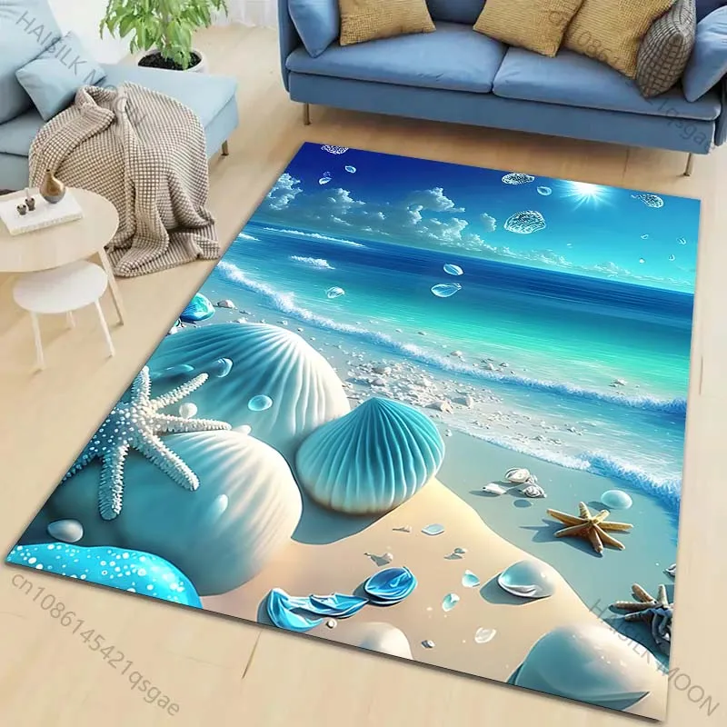 New product Beach shells and starfish  Carpet for Living Room Bedroom Bedside Floor Mat Cloakroom Children Playing Mat Area Rug