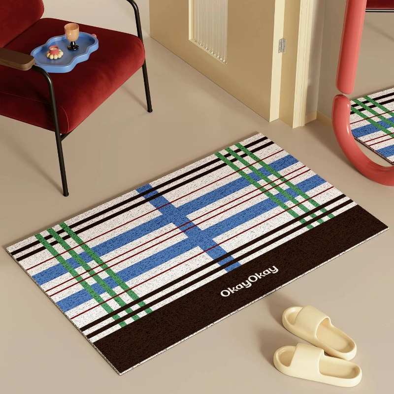 Creative Color Blocking Entryway Mat Home Use Wire Loop Door Mat Dirt-resistant, Non-slip, Dust-removing Floor Mat Room Decor