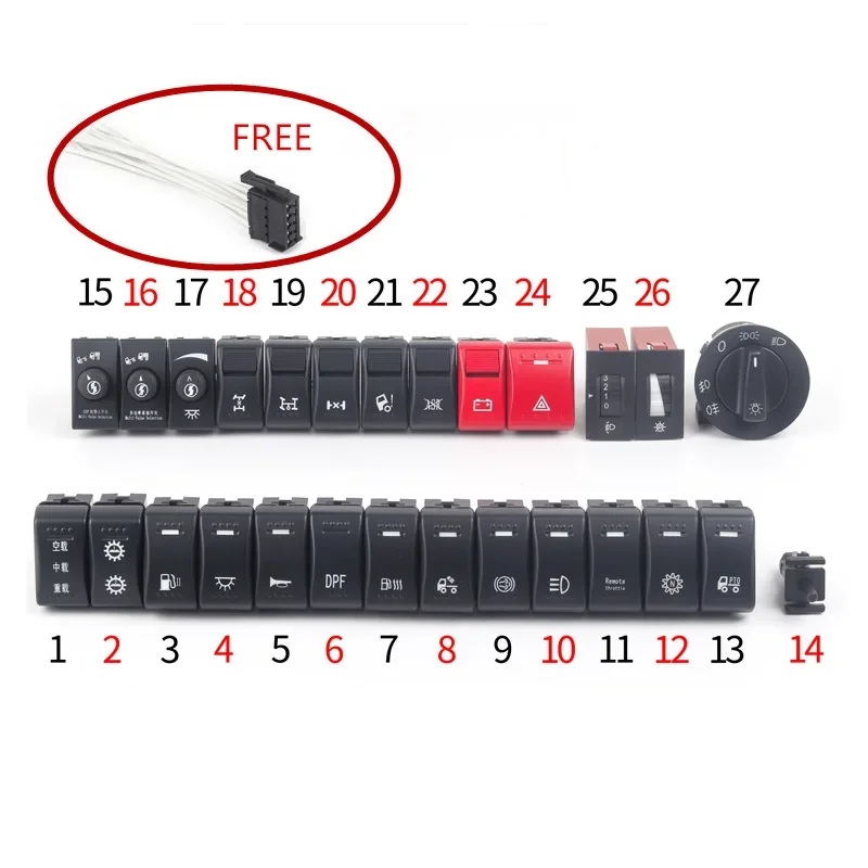 

Кулисный переключатель, используемый для кабины SHACMAN X3000, приборная панель, модифицированный водяной звуковой сигнал, задняя рабочая кнопка, детали для грузовиков No 19-24