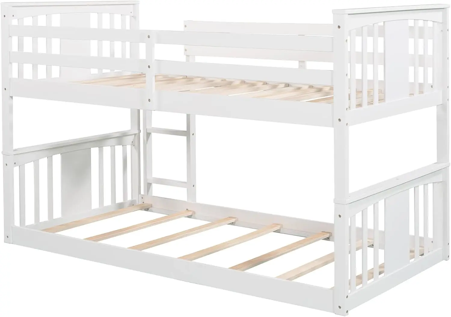 Twin Bunk Beds Low Bunk Bed Frame Wood Twin Over Twin Bunkbed For Kids Toddlers Boys Girls Bedroom, White