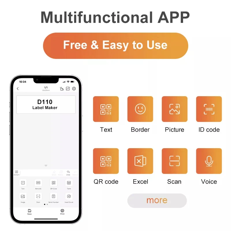 Niimbot D110 Label Printer Label Maker Wireless Label Printer Tape Included Multiple Templates Available for Phone Office Home