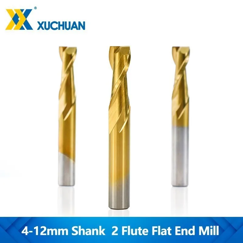 End Mill 2 Flute CNC Router Bits 4/6/8/10/12mm Shank Flat Milling Cutter Titanium Coated Carbide Milling Tools