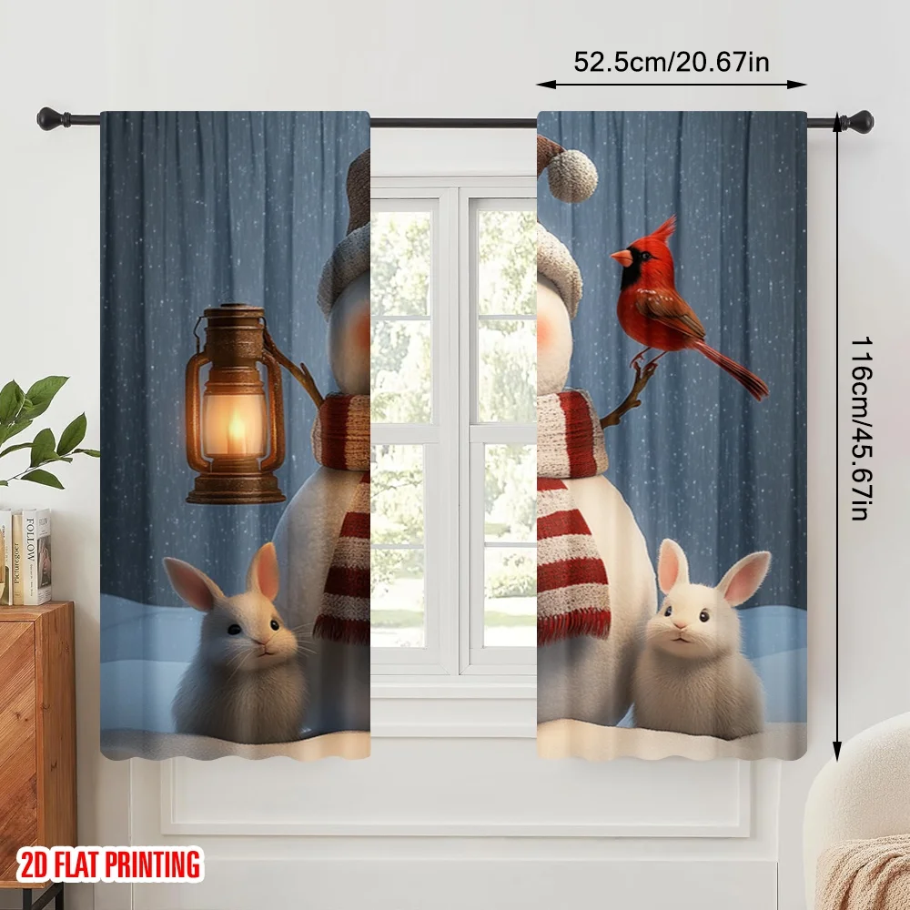 2pcs,2D plane printing Curtain Fabric Cute Snowman Cardinal Bunnies (3) 100% Polyester (without rod) Decorations For Home for