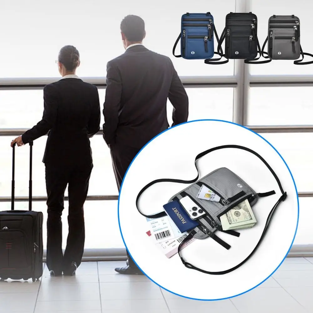 Nylon RFID Blocking Passport Bag Anti-theft Wear-resistant Halter Card Holder Waterproof Lightweight Travel Neck Wallet