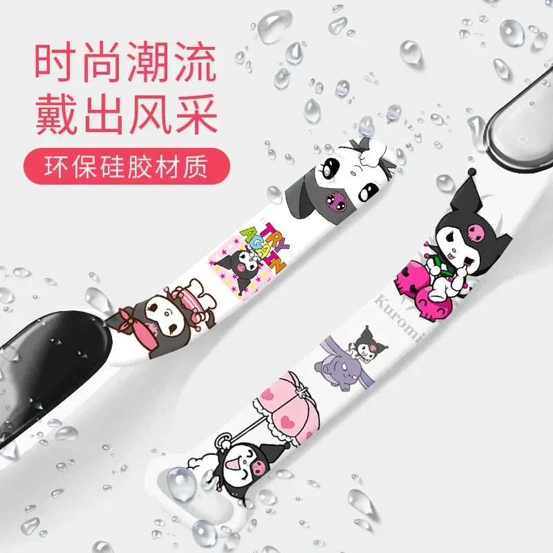 Kuromi Sanrio Strap for Mi Band 8 7 6 5 4 3 Anime Paintings Xiaomi Band Replacement Wristband Kawaii Bracelet Sport Watchband